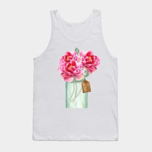 Watercolor, peonies, mason jar, jar, flowers, bouquet Tank Top